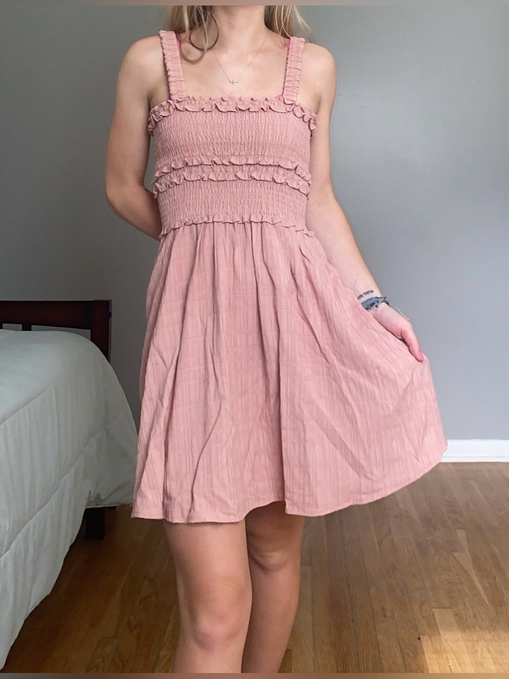 Celebrity Pink Dusty Pink Smocked Ruffle Mini Dress